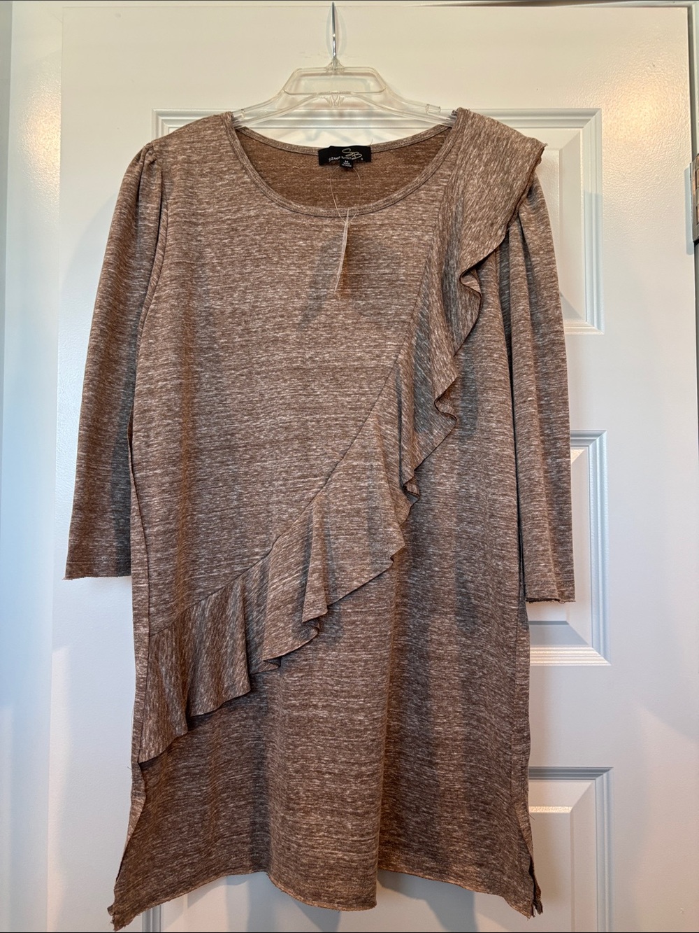 Cozy Ruffle-Trim Women’s Dress - Taupe Brown